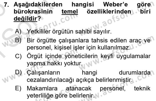 Yönetim Bilimi 1 Dersi 2025 - 2026 Yılı (Final) Dönem Sonu Sınav Soruları 7. Soru