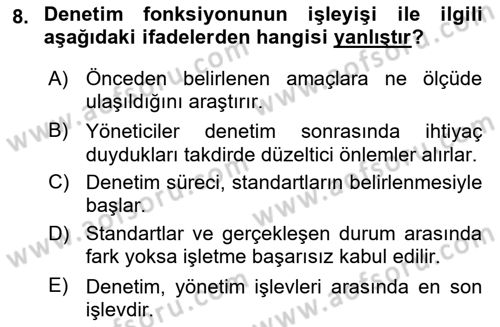 Yönetim Bilimi 1 Dersi 2025 - 2026 Yılı (Final) Dönem Sonu Sınav Soruları 8. Soru