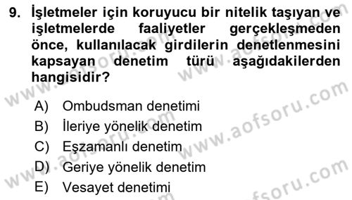 Yönetim Bilimi 1 Dersi 2025 - 2026 Yılı (Final) Dönem Sonu Sınav Soruları 9. Soru