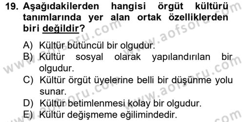 Yönetim Bilimi 2 Dersi 2012 - 2013 Yılı (Final) Dönem Sonu Sınav Soruları 19. Soru