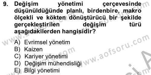 Yönetim Bilimi 2 Dersi 2012 - 2013 Yılı (Final) Dönem Sonu Sınav Soruları 9. Soru