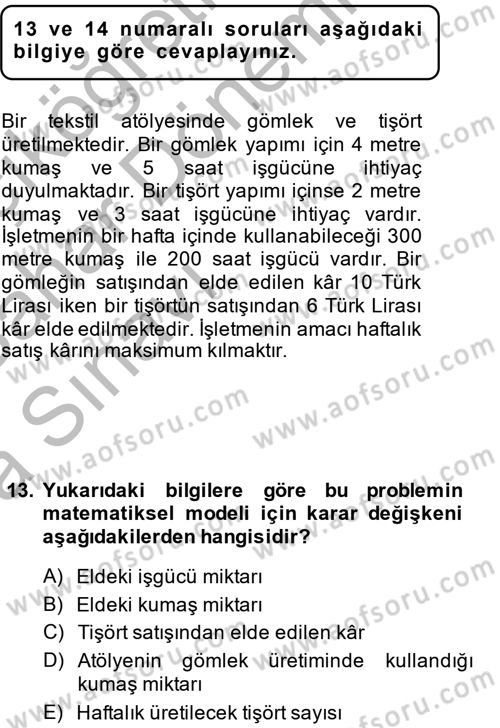 Yönetim Bilimi 2 Dersi 2013 - 2014 Yılı (Vize) Ara Sınavı 13. Soru