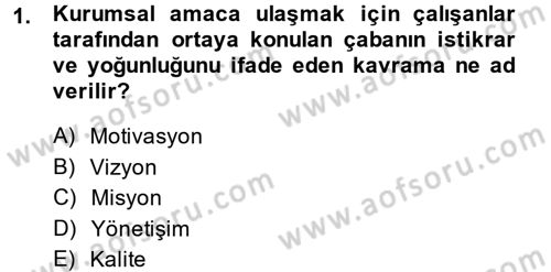 Yönetim Bilimi 2 Dersi 2013 - 2014 Yılı (Final) Dönem Sonu Sınav Soruları 1. Soru