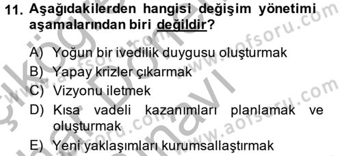 Yönetim Bilimi 2 Dersi 2013 - 2014 Yılı (Final) Dönem Sonu Sınav Soruları 11. Soru