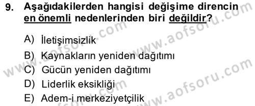 Yönetim Bilimi 2 Dersi 2013 - 2014 Yılı (Final) Dönem Sonu Sınav Soruları 9. Soru