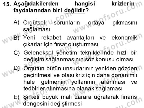 Yönetim Bilimi 2 Dersi 2014 - 2015 Yılı (Final) Dönem Sonu Sınav Soruları 15. Soru
