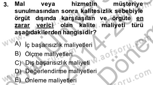 Yönetim Bilimi 2 Dersi 2014 - 2015 Yılı (Final) Dönem Sonu Sınav Soruları 3. Soru
