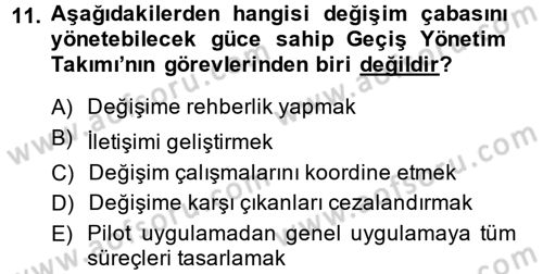 Yönetim Bilimi 2 Dersi 2014 - 2015 Yılı Tek Ders Sınav Soruları 11. Soru