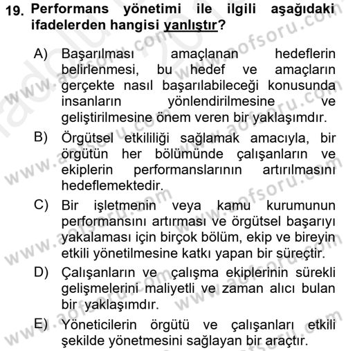 Yönetim Bilimi 2 Dersi 2015 - 2016 Yılı (Vize) Ara Sınavı 19. Soru