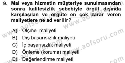 Yönetim Bilimi 2 Dersi 2015 - 2016 Yılı (Vize) Ara Sınavı 9. Soru