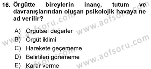 Yönetim Bilimi 2 Dersi 2015 - 2016 Yılı Tek Ders Sınavı 16. Soru