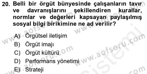 Yönetim Bilimi 2 Dersi 2015 - 2016 Yılı Tek Ders Sınav Soruları 20. Soru
