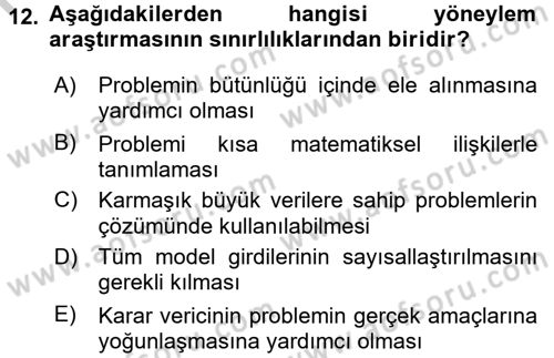 Yönetim Bilimi 2 Dersi 2016 - 2017 Yılı (Vize) Ara Sınav Soruları 12. Soru