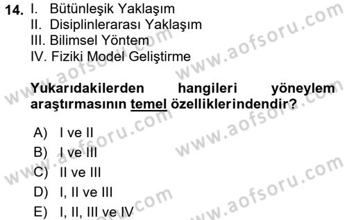 Yönetim Bilimi 2 Dersi 2016 - 2017 Yılı (Vize) Ara Sınavı 14. Soru