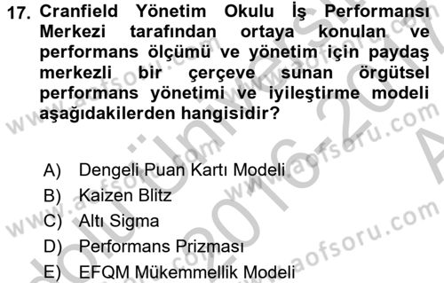 Yönetim Bilimi 2 Dersi 2016 - 2017 Yılı (Vize) Ara Sınav Soruları 17. Soru