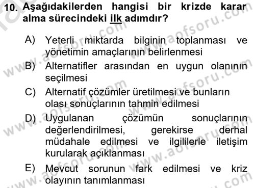Yönetim Bilimi 2 Dersi 2016 - 2017 Yılı (Final) Dönem Sonu Sınav Soruları 10. Soru