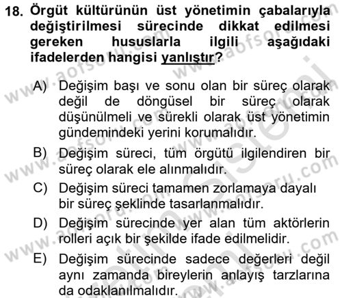 Yönetim Bilimi 2 Dersi 2016 - 2017 Yılı (Final) Dönem Sonu Sınav Soruları 18. Soru