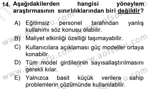 Yönetim Bilimi 2 Dersi 2017 - 2018 Yılı (Vize) Ara Sınav Soruları 14. Soru