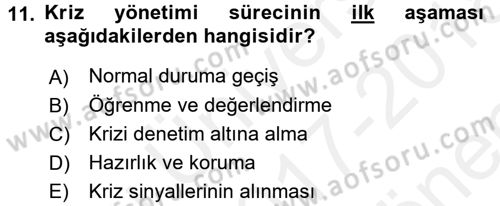 Yönetim Bilimi 2 Dersi 2017 - 2018 Yılı (Final) Dönem Sonu Sınav Soruları 11. Soru