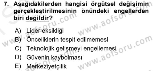 Yönetim Bilimi 2 Dersi 2017 - 2018 Yılı (Final) Dönem Sonu Sınav Soruları 7. Soru