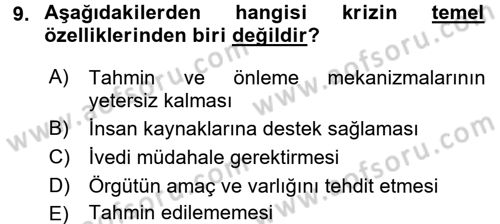 Yönetim Bilimi 2 Dersi 2017 - 2018 Yılı (Final) Dönem Sonu Sınav Soruları 9. Soru