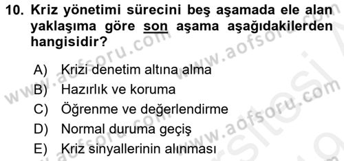 Yönetim Bilimi 2 Dersi 2018 - 2019 Yılı (Final) Dönem Sonu Sınavı 10. Soru