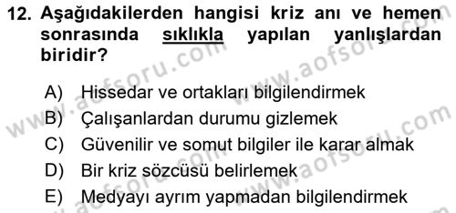 Yönetim Bilimi 2 Dersi 2018 - 2019 Yılı (Final) Dönem Sonu Sınav Soruları 12. Soru