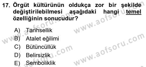 Yönetim Bilimi 2 Dersi 2018 - 2019 Yılı (Final) Dönem Sonu Sınav Soruları 17. Soru