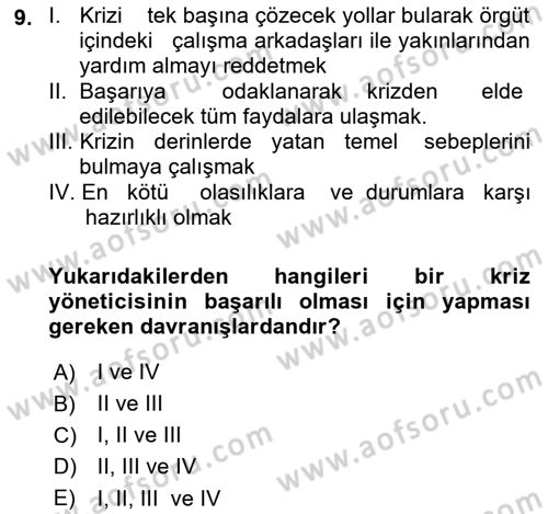 Yönetim Bilimi 2 Dersi 2018 - 2019 Yılı (Final) Dönem Sonu Sınav Soruları 9. Soru