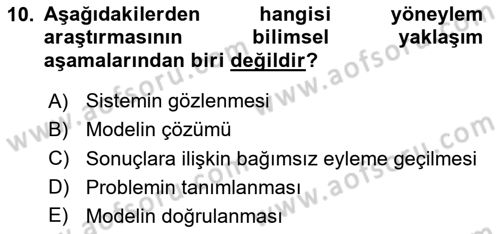 Yönetim Bilimi 2 Dersi 2020 - 2021 Yılı Yaz Okulu Sınav Soruları 10. Soru