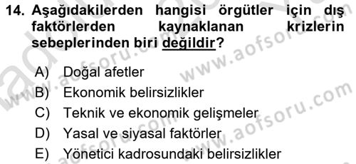 Yönetim Bilimi 2 Dersi 2020 - 2021 Yılı Yaz Okulu Sınav Soruları 14. Soru