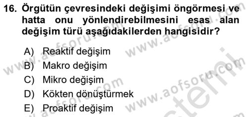 Yönetim Bilimi 2 Dersi 2020 - 2021 Yılı Yaz Okulu Sınav Soruları 16. Soru