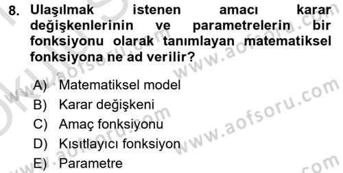 Yönetim Bilimi 2 Dersi 2020 - 2021 Yılı Yaz Okulu Sınav Soruları 8. Soru