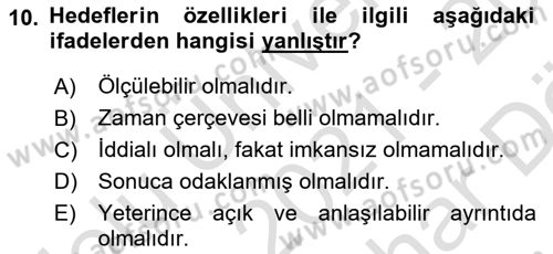 Yönetim Bilimi 2 Dersi 2021 - 2022 Yılı (Vize) Ara Sınavı 10. Soru