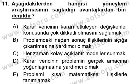 Yönetim Bilimi 2 Dersi 2021 - 2022 Yılı (Vize) Ara Sınav Soruları 11. Soru