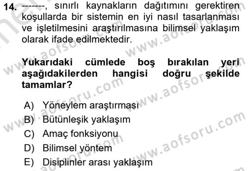 Yönetim Bilimi 2 Dersi 2021 - 2022 Yılı (Vize) Ara Sınav Soruları 14. Soru