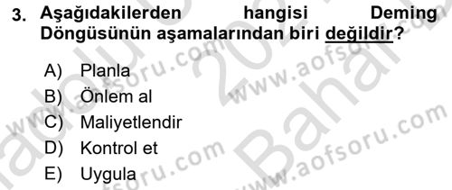 Yönetim Bilimi 2 Dersi 2021 - 2022 Yılı (Vize) Ara Sınavı 3. Soru