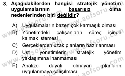 Yönetim Bilimi 2 Dersi 2021 - 2022 Yılı (Vize) Ara Sınav Soruları 8. Soru