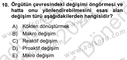 Yönetim Bilimi 2 Dersi 2021 - 2022 Yılı (Final) Dönem Sonu Sınav Soruları 10. Soru