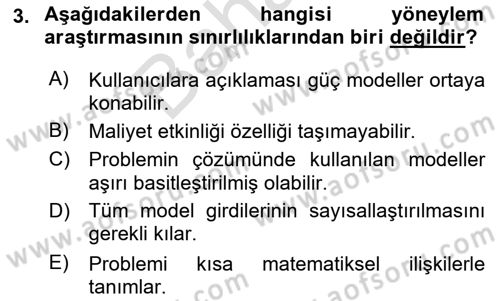 Yönetim Bilimi 2 Dersi 2021 - 2022 Yılı (Final) Dönem Sonu Sınav Soruları 3. Soru