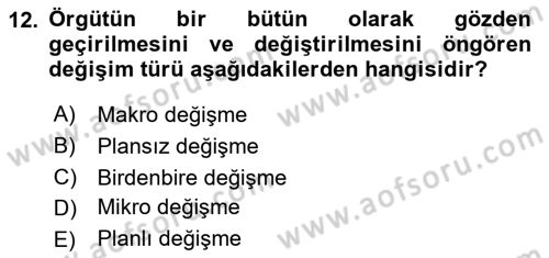 Yönetim Bilimi 2 Dersi 2021 - 2022 Yılı Yaz Okulu Sınav Soruları 12. Soru