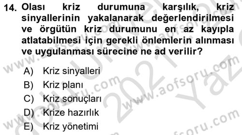 Yönetim Bilimi 2 Dersi 2021 - 2022 Yılı Yaz Okulu Sınav Soruları 14. Soru