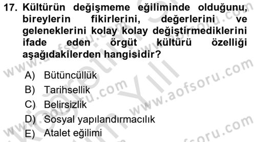Yönetim Bilimi 2 Dersi 2021 - 2022 Yılı Yaz Okulu Sınav Soruları 17. Soru