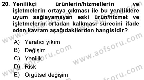 Yönetim Bilimi 2 Dersi 2021 - 2022 Yılı Yaz Okulu Sınav Soruları 20. Soru