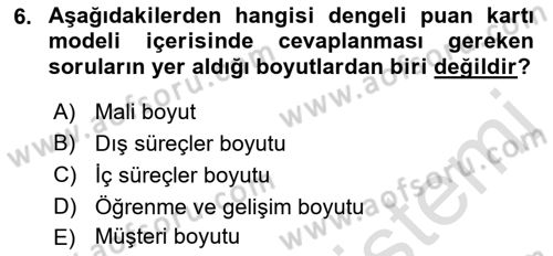 Yönetim Bilimi 2 Dersi 2021 - 2022 Yılı Yaz Okulu Sınav Soruları 6. Soru