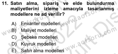 Yönetim Bilimi 2 Dersi 2022 - 2023 Yılı (Vize) Ara Sınav Soruları 11. Soru