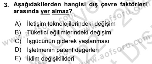 Yönetim Bilimi 2 Dersi 2022 - 2023 Yılı (Vize) Ara Sınav Soruları 3. Soru