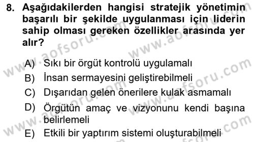 Yönetim Bilimi 2 Dersi 2022 - 2023 Yılı (Vize) Ara Sınav Soruları 8. Soru