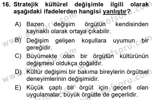 Yönetim Bilimi 2 Dersi 2022 - 2023 Yılı (Final) Dönem Sonu Sınav Soruları 16. Soru