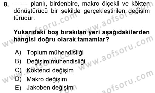 Yönetim Bilimi 2 Dersi 2022 - 2023 Yılı (Final) Dönem Sonu Sınav Soruları 8. Soru